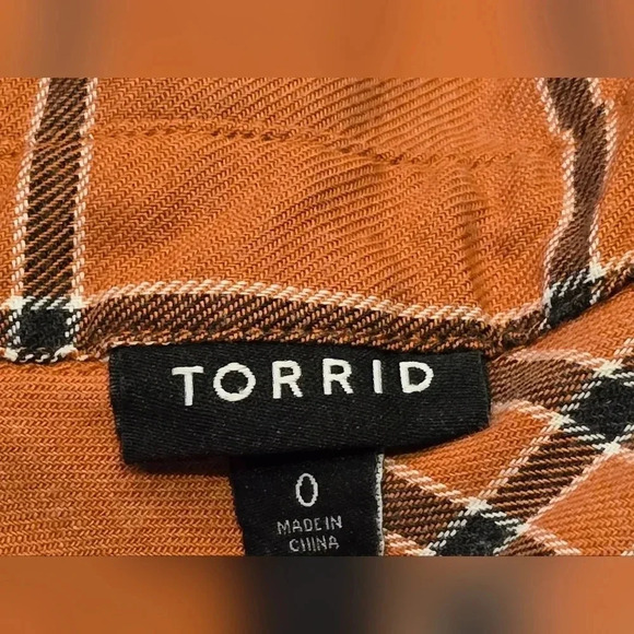 Torrid, Size XL, Dusty Orange Plaid Twill Button-Up Shirt - Picture 6 of 9